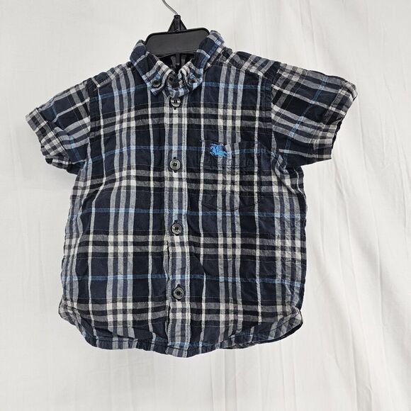 Burberry Baby Toddler Size 12M Navy Plaid Nova Check Button Up - Picture 1 of 6
